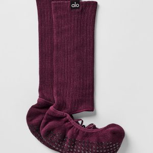 Women's Strappy Siren Grip Sock - Burgundy