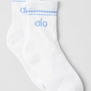 Unisex Half-Crew Throwback Sock - White/Seashell Blue