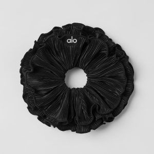Micro Plisse Oversize Scrunchie - Black