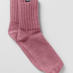 Unisex Half-Crew Scrunch Sock - Pink Wild Rose