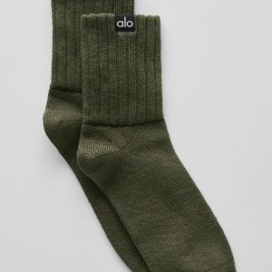 Unisex Half-Crew Scrunch Sock - Green Olive