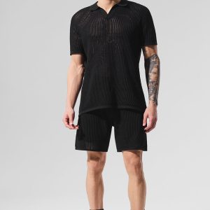 Open-Knit Polo - Black