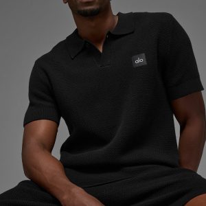 Sports Club Sweater Knit Polo - Black