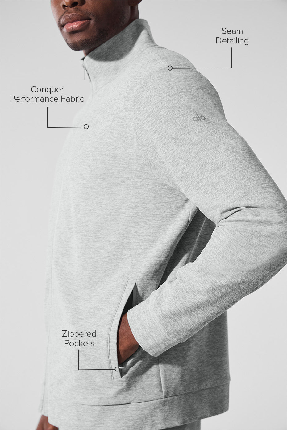 Conquer Max Mock Neck Full Zip - Athletic Heather Grey - Image 2