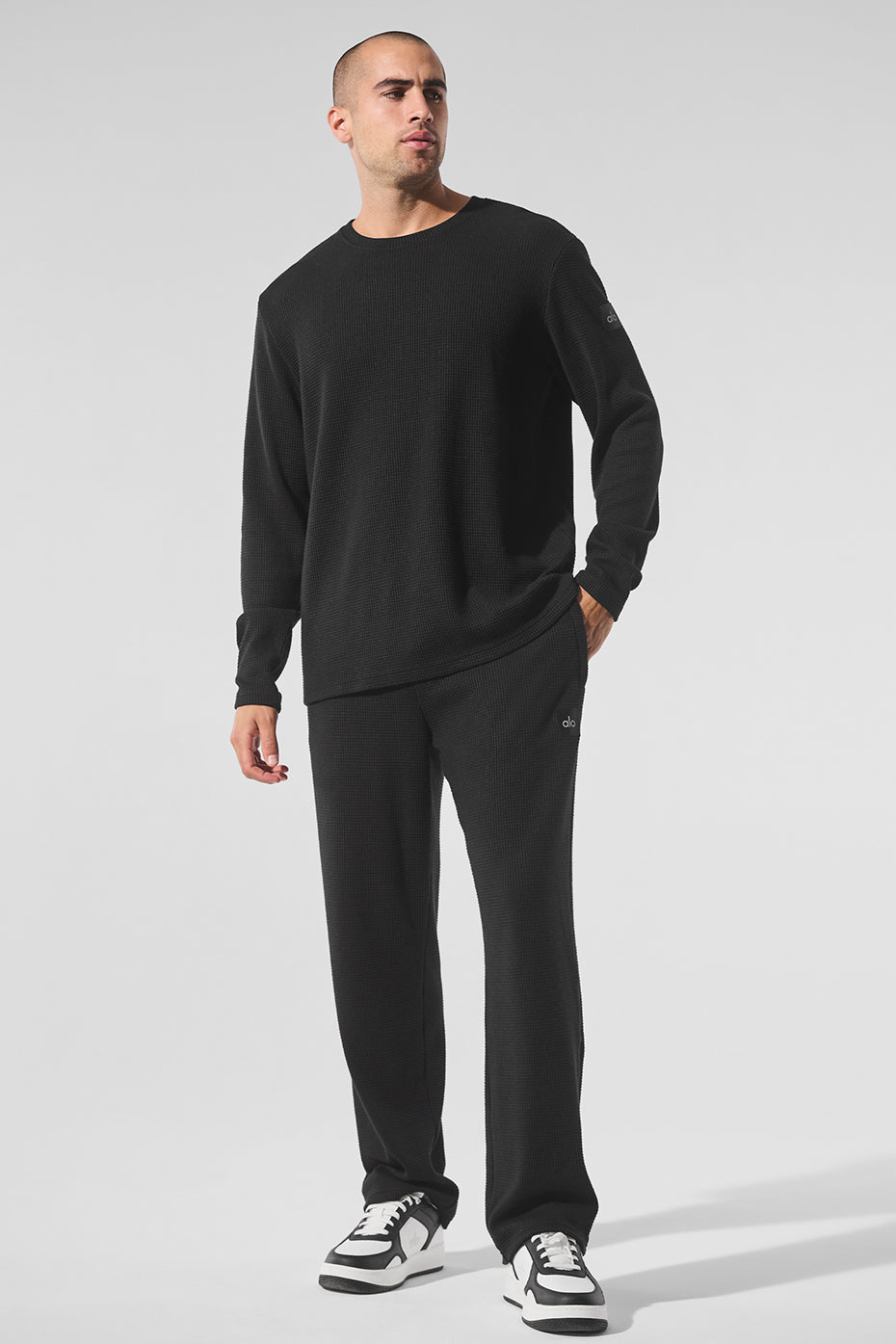 Elevate Waffle Long Sleeve Crew - Black - Image 4
