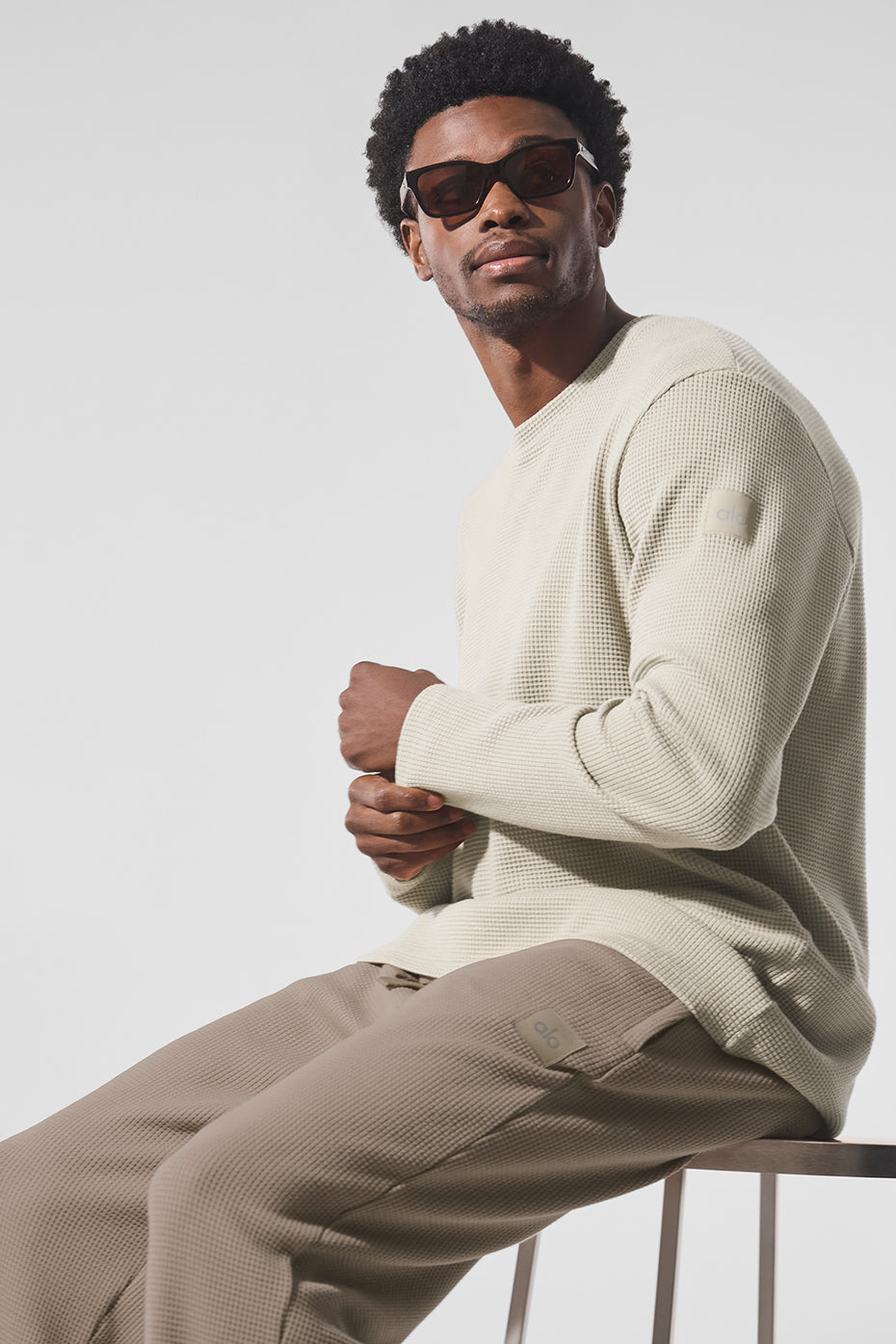 Elevate Waffle Long Sleeve Crew - Bone - Image 3