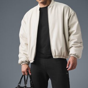 Faux Leather Premier Bomber - Bone