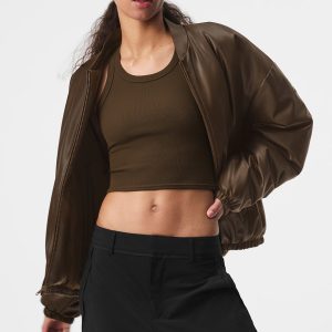 Faux Leather Premier Bomber - Espresso