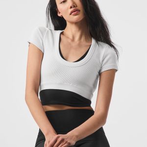 Seamless Ribbed Cropped Serene Short Sleeve - White