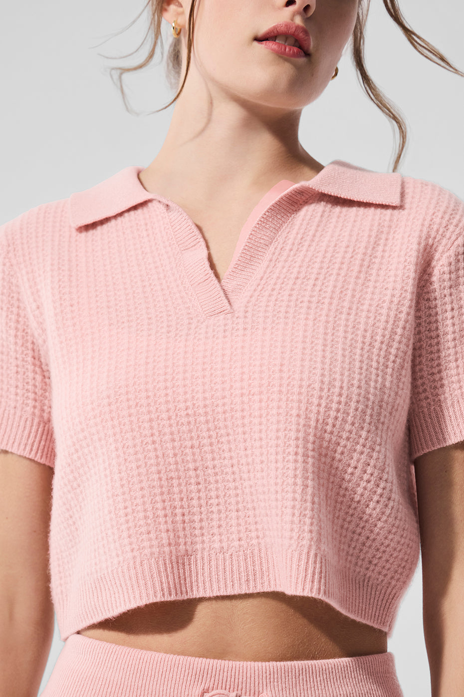 Cashmere Plush Waffle Polo Tee - Pink Quartz - Image 4