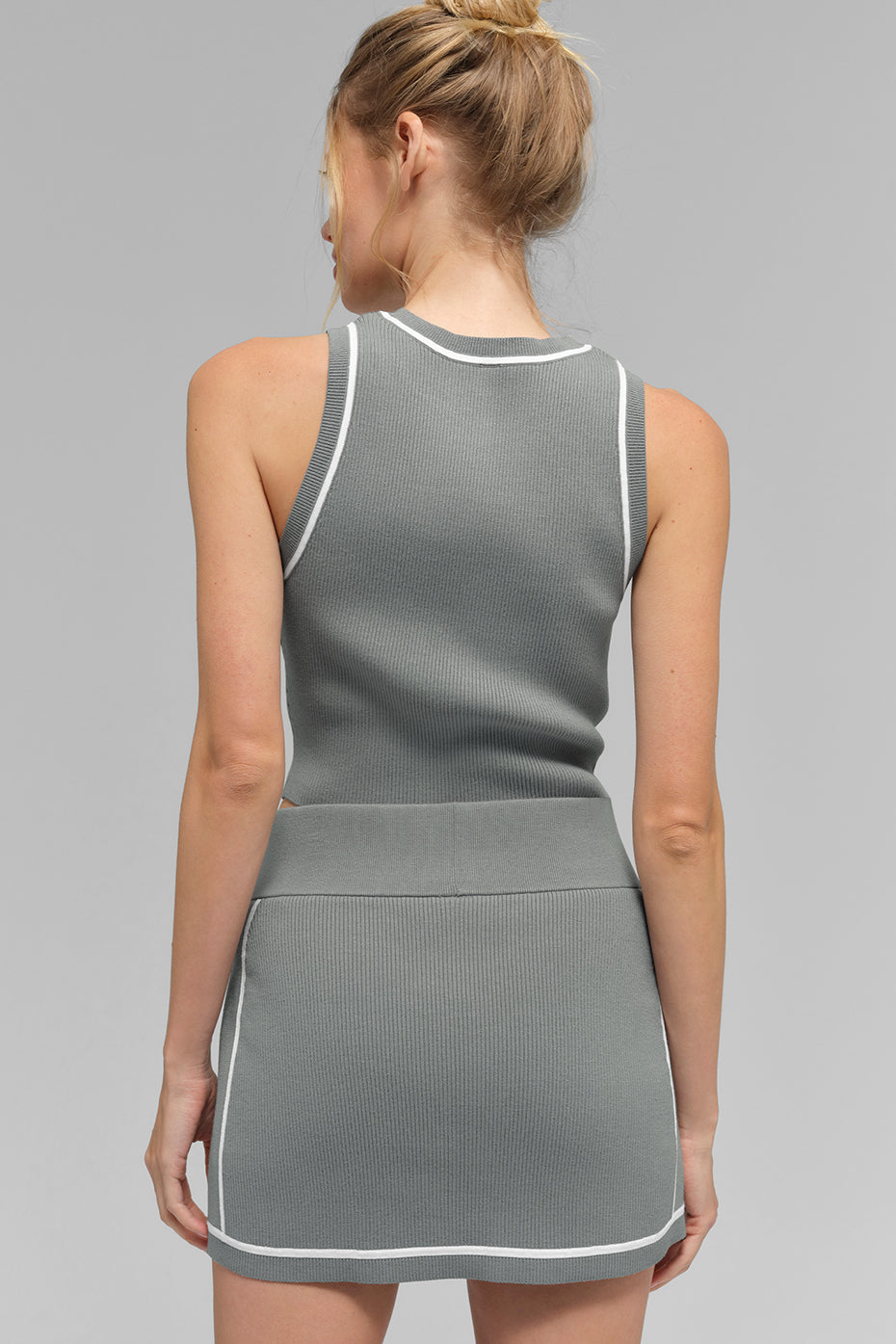 Ribbed Sweater Knit Highline Cropped Tank - Lunar Grey/White - Image 3
