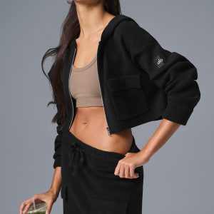 Scholar Knit Cargo Full Zip Hoodie - Black