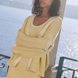 Tennis Club Sweater Knit Cardigan - Warm Butter/White