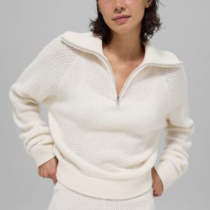 Cashmere Plush Waffle 1/4 Zip Pullover - Ivory