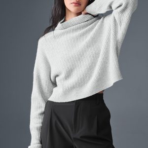 Cashmere Plush Waffle Turtleneck Pullover - Athletic Heather Grey