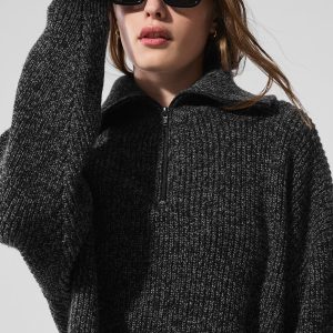 Marl Sweater 1/4 Zip Pullover - Black Marl