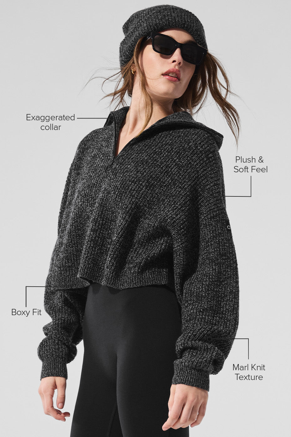 Marl Sweater 1/4 Zip Pullover - Black Marl - Image 2