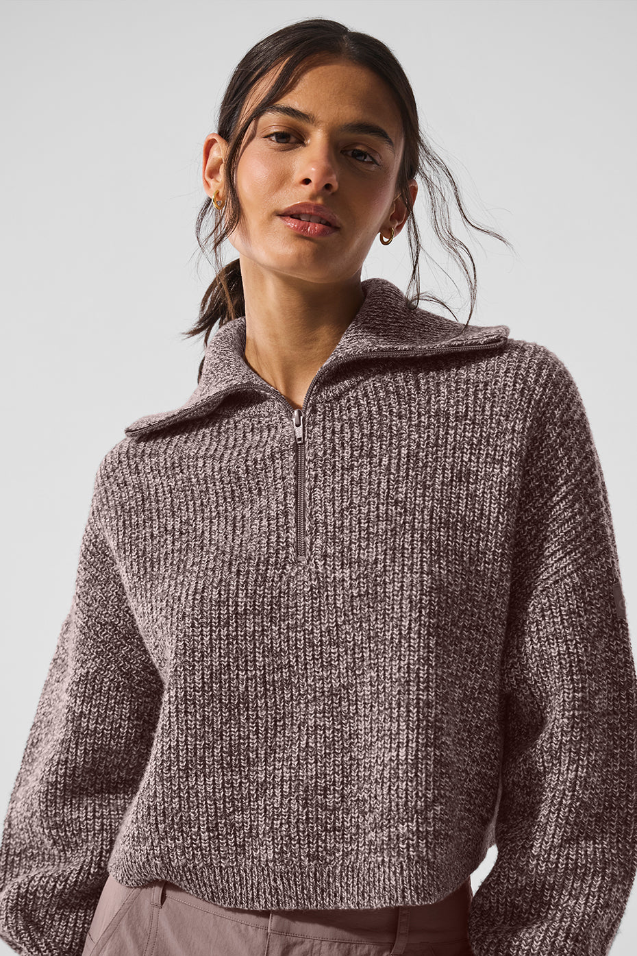Marl Sweater 1/4 Zip Pullover - Mushroom Marl - Image 4