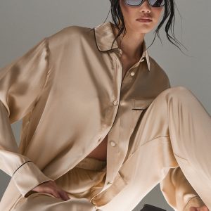 Courchevel Silk Button Down - Champagne Pop/Black