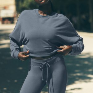 Cropped Sway Crew Neck Pullover - Bluestone