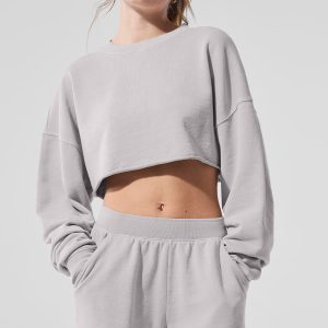 Washed Extreme Cropped Pullover - Grey Sky Wash