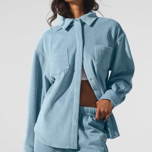 Ribbed Velour Mountain Side Shacket - Celestial Blue