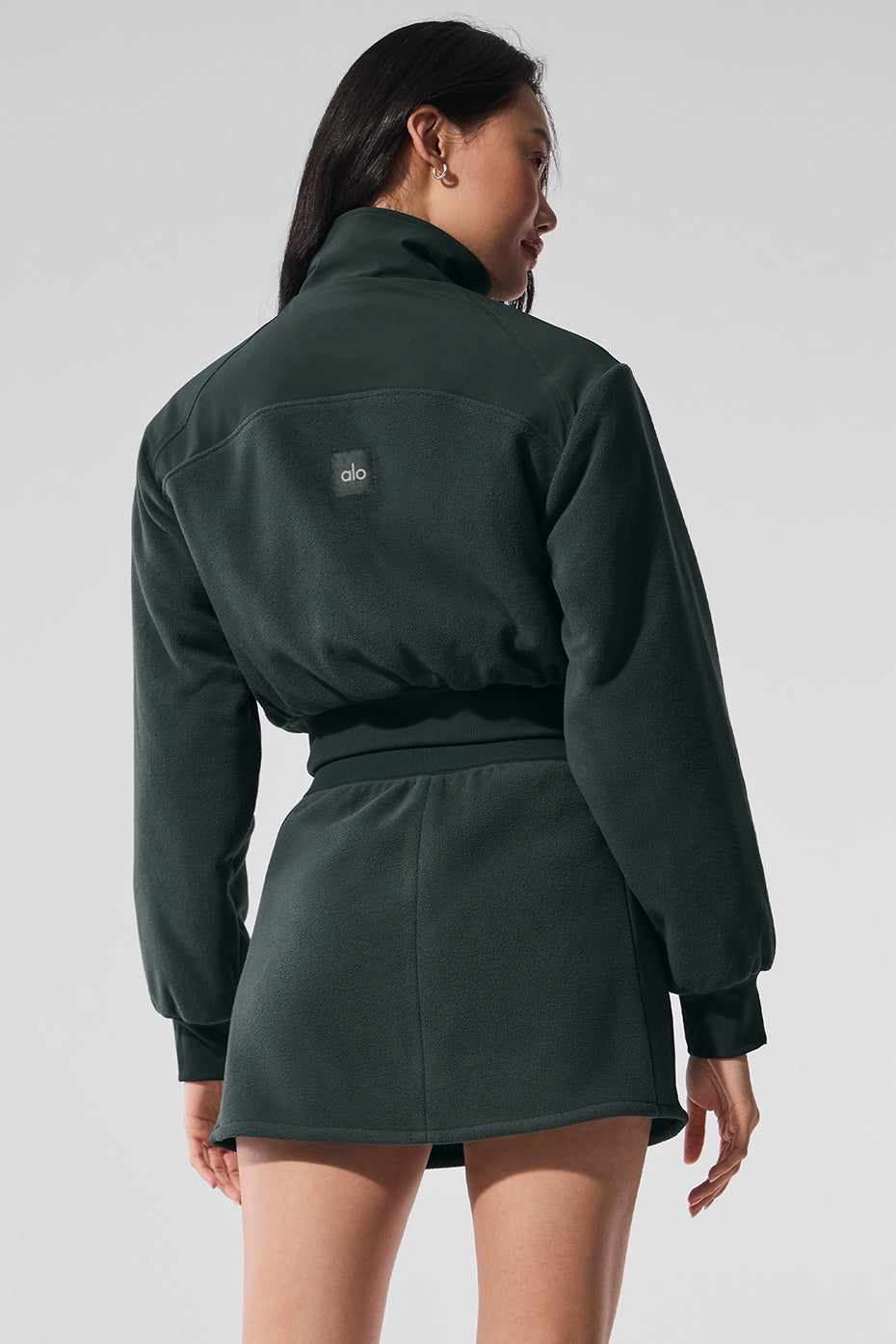Polar Fleece Cropped Wintry Mix Jacket - Charcoal Green - Image 2
