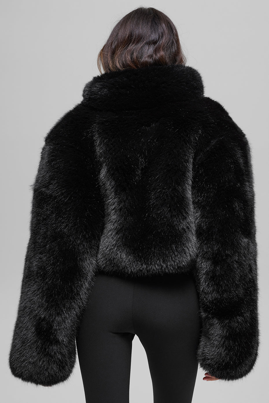 Opulent Faux Fur Cropped Jacket - Black - Image 4