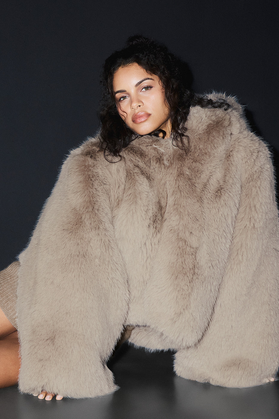 Opulent Faux Fur Statement Jacket - Oat - Image 4