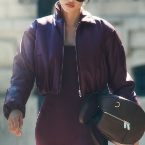 Faux Leather Cropped Premier Bomber - Burgundy