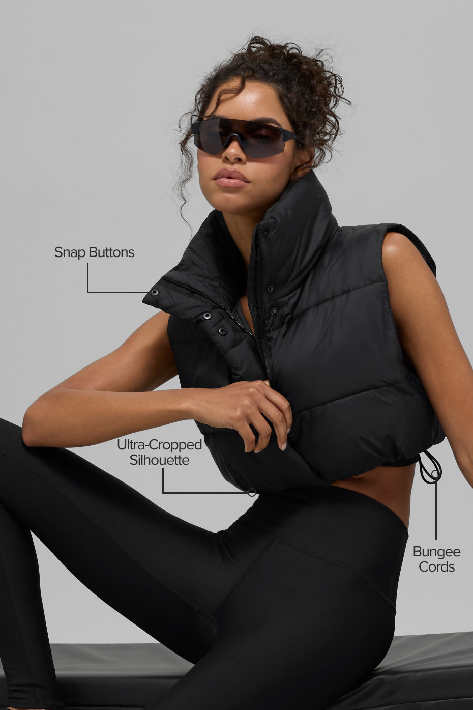 Cropped Gold Rush Puffer Vest - Black - Image 2