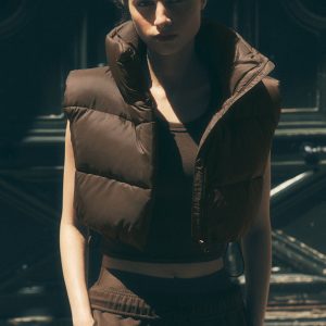 Cropped Gold Rush Puffer Vest - Espresso