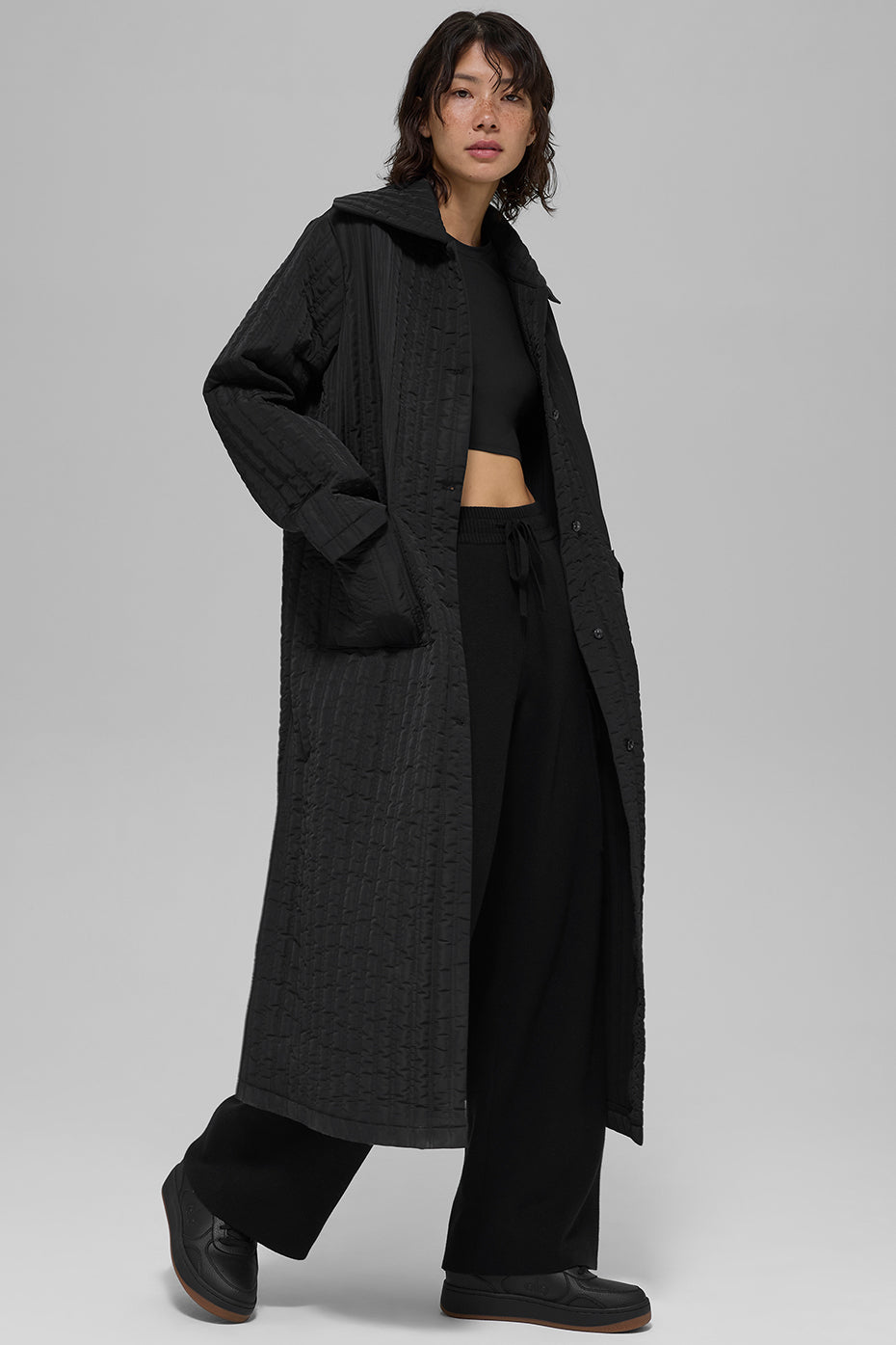 Quilted Skyline Long Coat - Black - Image 3