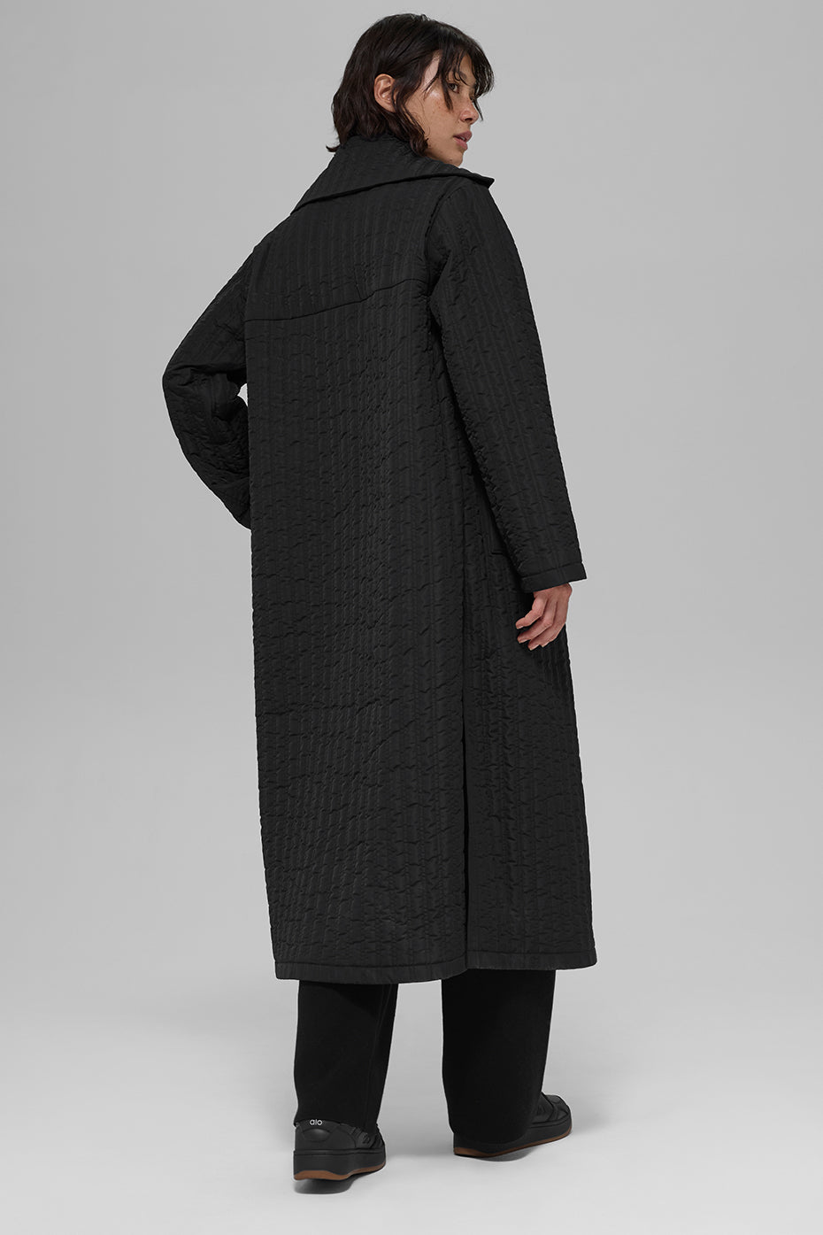 Quilted Skyline Long Coat - Black - Image 4
