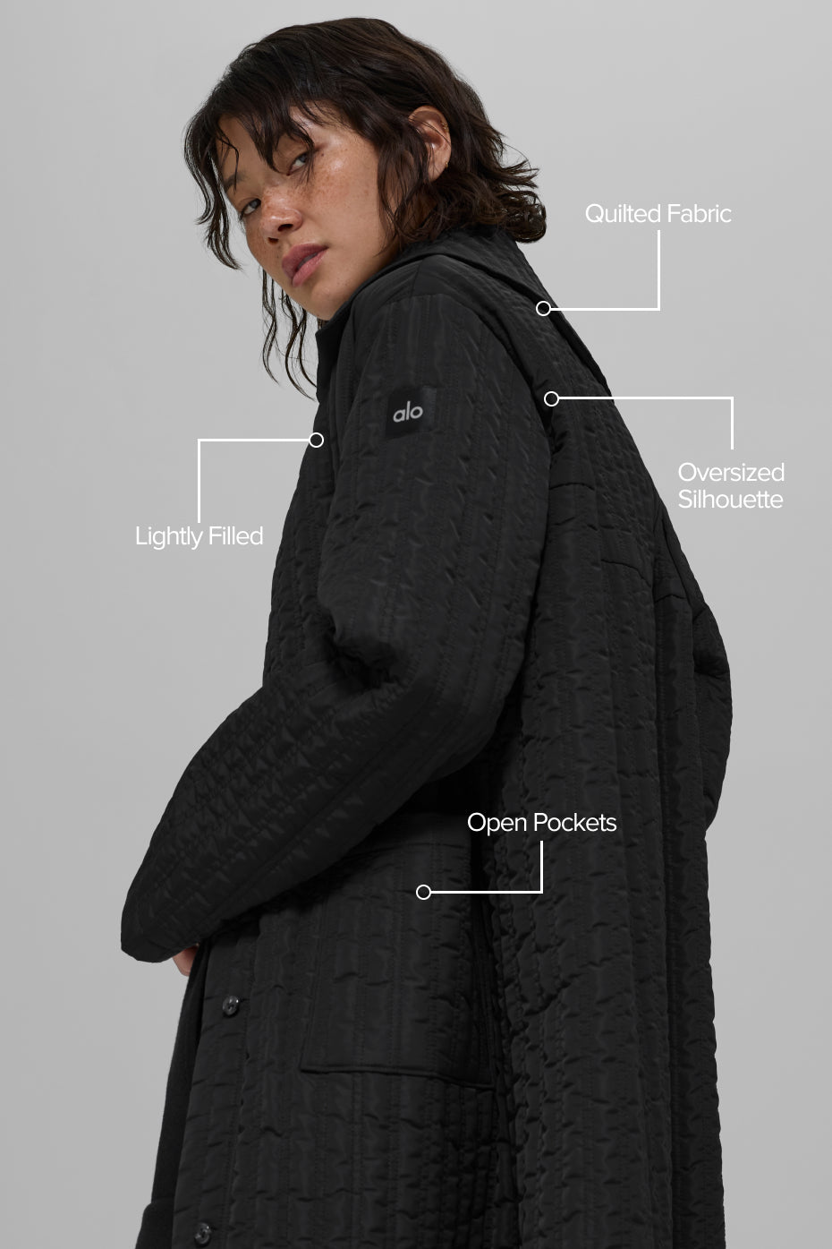 Quilted Skyline Long Coat - Black - Image 2