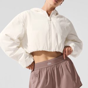 Cropped Mountain Peak Full-Zip Hoodie - Ivory