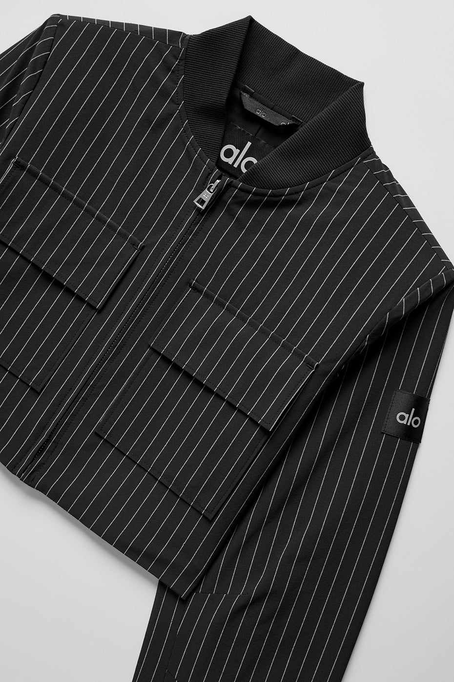 Cropped Pinstripe Main Character Full Zip Jacket - Black/Titanium - Image 5
