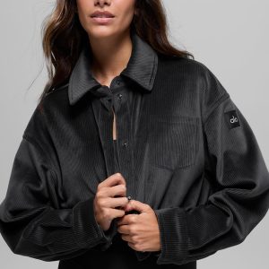 Ribbed Velour Cropped Mountain Side Jacket - Black
