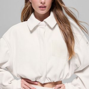 Ribbed Velour Cropped Mountain Side Jacket - Ivory