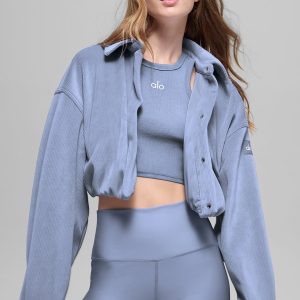 Ribbed Velour Cropped Mountain Side Jacket - Winter Frost