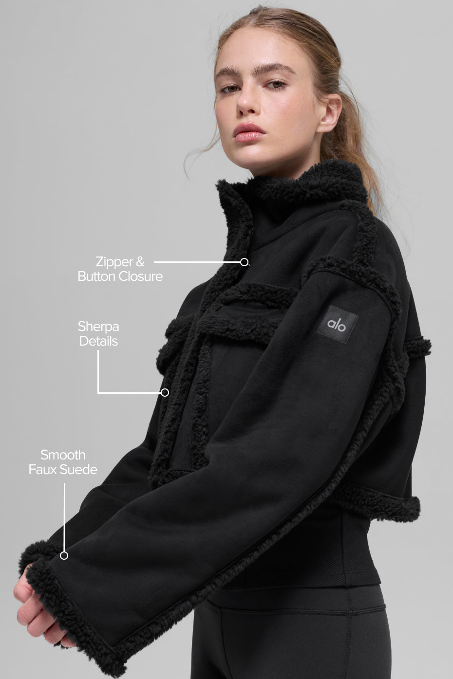 Faux Shearling Snowfall Cropped Jacket - Black - Image 2