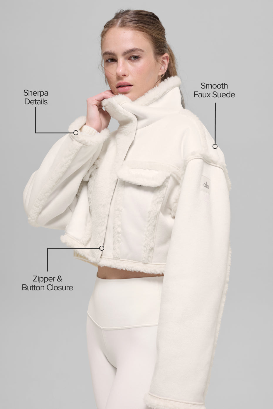 Faux Shearling Snowfall Cropped Jacket - Ivory - Image 2