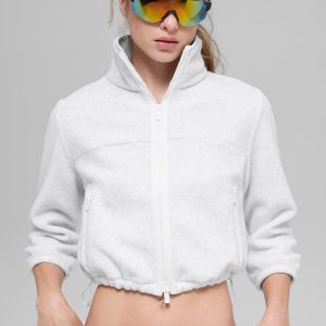 Polar Fleece Retreat Cropped Jacket - White Heather Grey