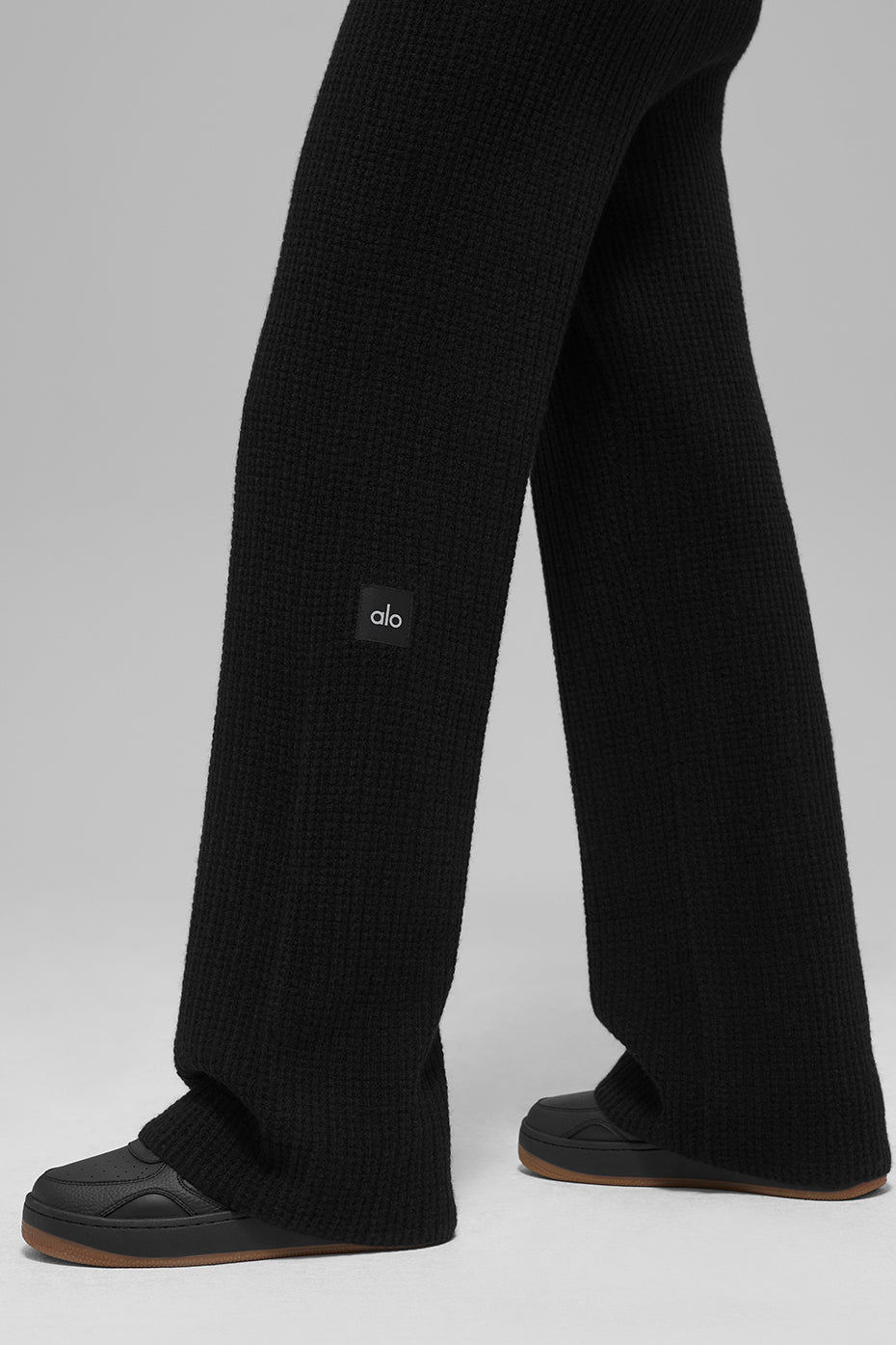 Cashmere High-Waist Plush Waffle Pant - Black - Image 4