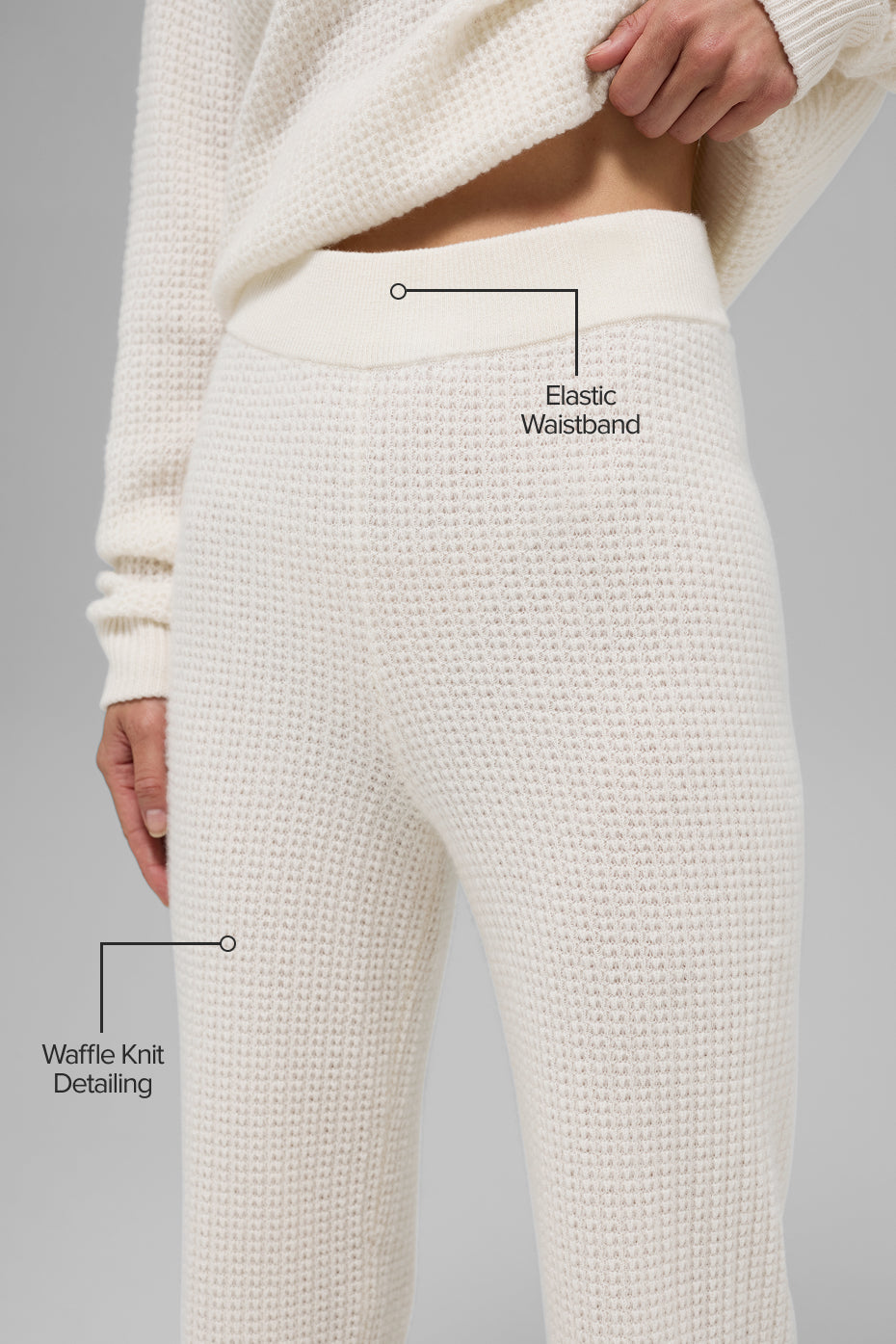 Cashmere High-Waist Plush Waffle Pant - Ivory - Image 2