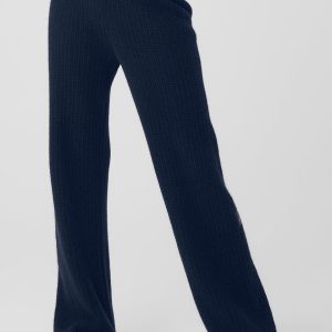 Cashmere High-Waist Plush Waffle Pant - Navy