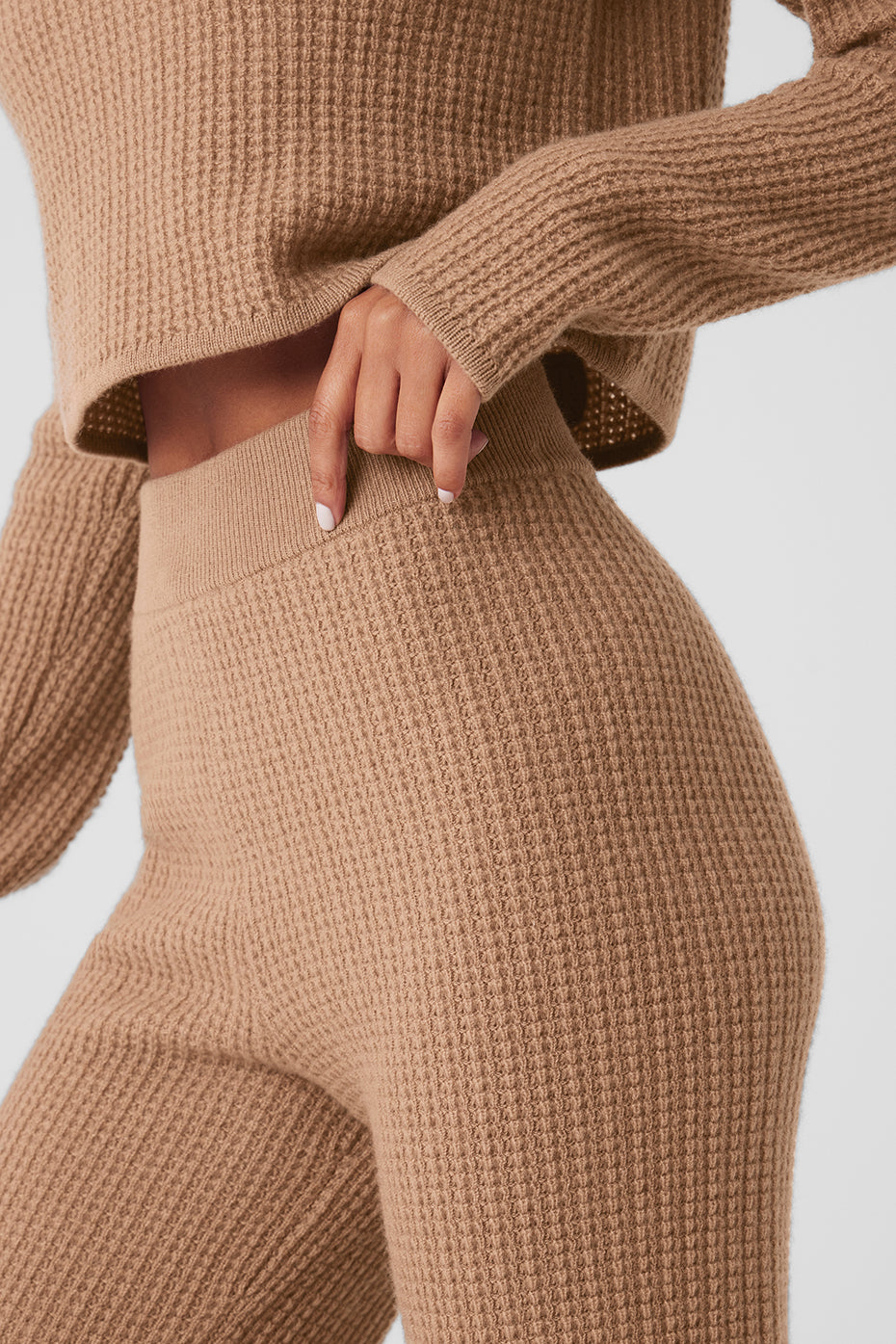 Cashmere High-Waist Plush Waffle Pant - Toasted Almond - Image 2