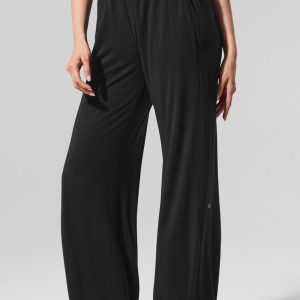 Semi-Sheer Delicate Lounge Flare Pant - Black
