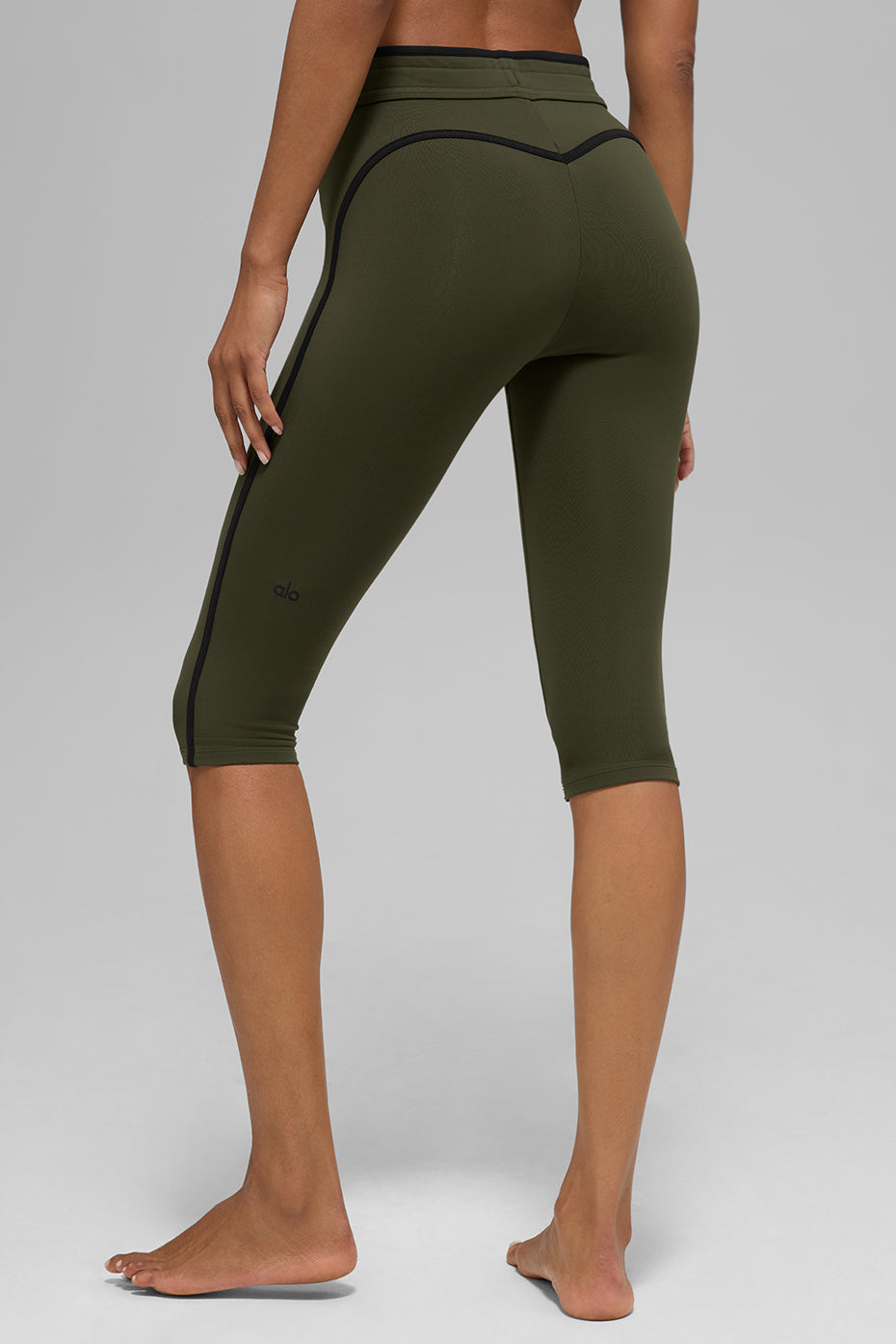 Airbrush High-Waist Race Pace Capri - Green Olive/Black - Image 3