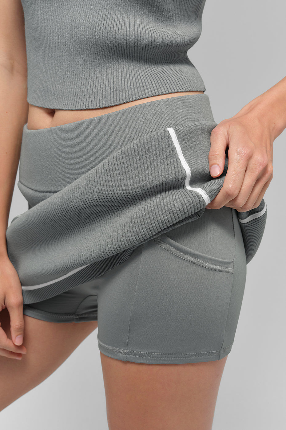 Ribbed Sweater Knit Highline Mini Skirt - Lunar Grey/White - Image 2